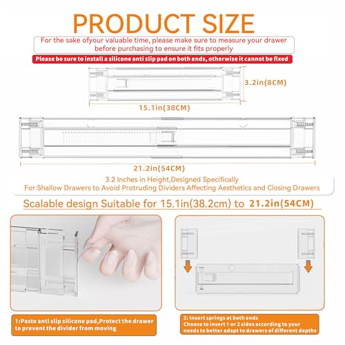 8 Pack Clear Expandable Deep Drawer Separators From 15 to 21'' - 3.2 Inch Tall Acrylic Drawer Dividers for Clothes,Dresser Drawer Dividers for Dresser,Baby Nursery,Clothing,Sock or Underwear