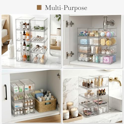 8 Pack Small Clear Stackable Acrylic Storage Boxes & Drawers | Storage Organizer, Clear Plastic Makeup Organizer, Ideal for Vanity, Cabinet, Desk Organization, Art Tool & Sketch