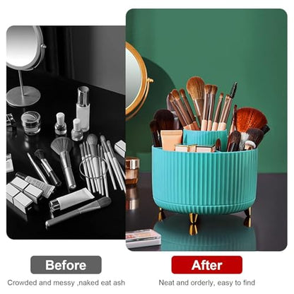 360 Rotating Makeup Brush Organizer With 5 Sections, Spining Countertop Swivel Makeup Brush Holder for Cosmetics, Nail Polish, Art Supply, Bathroom Vanity Desktop Organizer - Blue - color: Blue