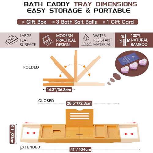 Original Wood Color Foldable Bamboo Bathtub Caddy, Bathtub Tray | Can Place Wine Glasses, Books, Mobile Phones Multifunctional Bath Tub , Suitable for Gifts in Various Festivals - color: Bamboo-gift 9