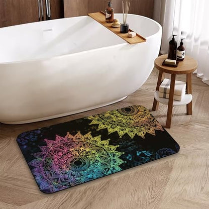 Mandala Flower Bathroom Rugs Mat, Super Absorbent Quick Drying Floor Mat for Bathroom Entryway 17"x30" - color: Mandala Flower