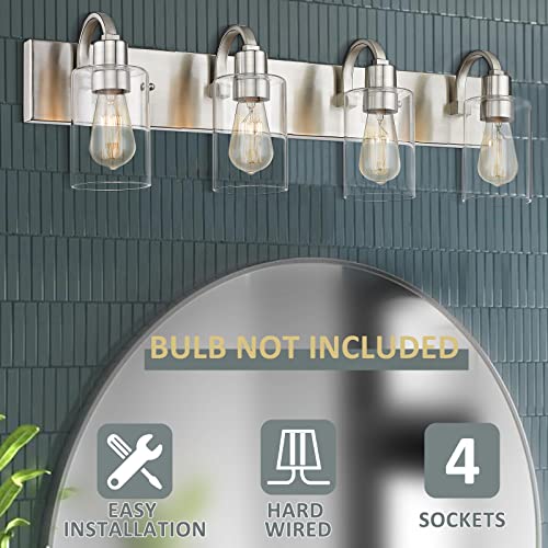 Emliviar 4-Light Vanity Light Fixture - Modern Bathroom Lighting Fixture, Brushed Nickel Finish with Clear Glass, YCE237B-4W BN - color: Brushed Nickel - Clear Glass, size: 4-Light