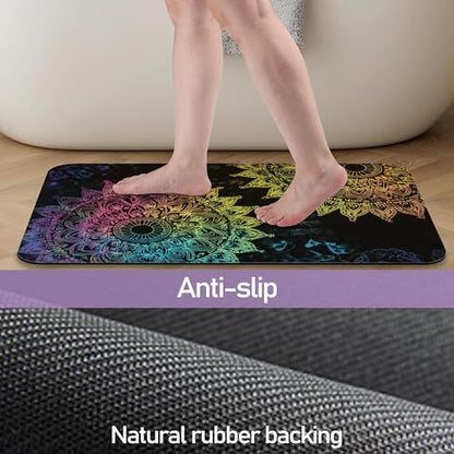 Mandala Flower Bathroom Rugs Mat, Super Absorbent Quick Drying Floor Mat for Bathroom Entryway 17"x30" - color: Mandala Flower