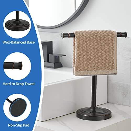 RUMOSE Oil Rubbed Bronze Hand Towel Holder Stand Countertop Towel Rack | 13 Inch Bathroom Kitchen Vanity T-Shape Towel Stand Free Standing Stainless Steel Towel Bar Towel Ring - color: Oil Rubbed Bronze