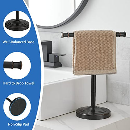 RUMOSE Oil Rubbed Bronze Hand Towel Holder Stand Countertop Towel Rack | 13 Inch Bathroom Kitchen Vanity T-Shape Towel Stand Free Standing Stainless Steel Towel Bar Towel Ring - color: Oil Rubbed Bronze