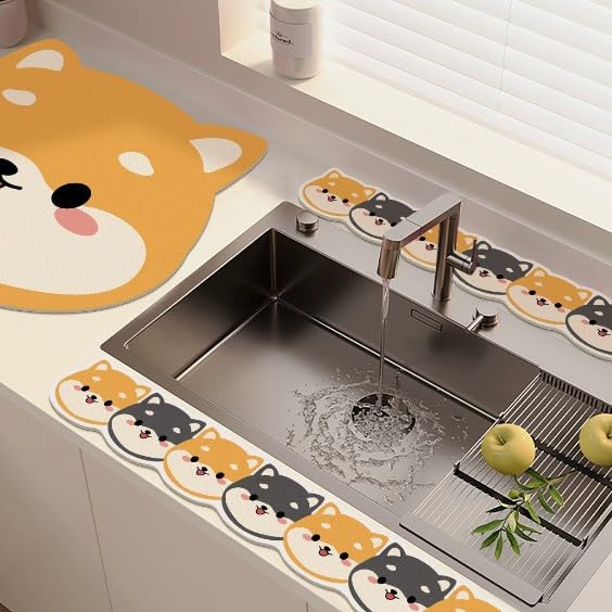 Cute Cartoon Fruits Animals Pattern Sink Faucet Absorbing Mat Cute Splash Guard Behind Faucet Draining Mat for Bathroom Kitchen (Style4, 60x10cm) - color: Style4