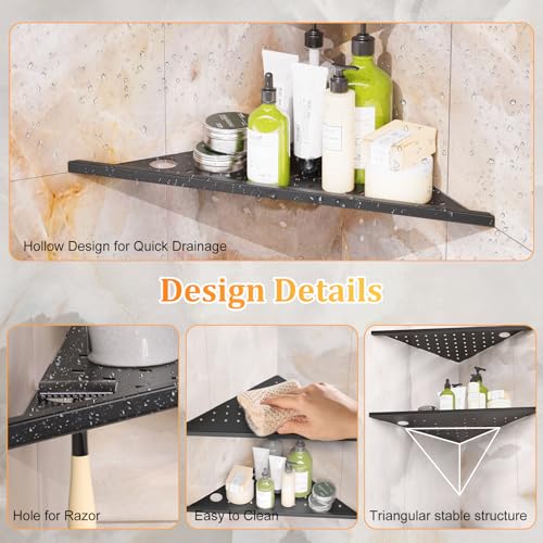 Corner Shower Shelves 2-Pcs, 10” Rustproof 304 Stainless Steel Shower Corner Shelf with Razor Holder, Recessed Bathroom Shower Shelf for Tiled Wall