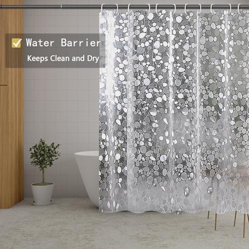 Shower Curtain Liner, Waterproof EVA 3D Shower Curtains with Duty Heavy Bottom Magnets and Rust Proof Grommets, Weighted Shower Liner for Shower Stall, Bathtubs - color: Clear Pebble, size: 72"W x 72"L (Pack of 1)