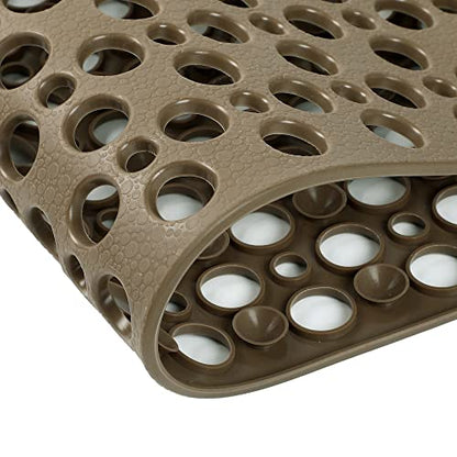 Nonslip Bath Tub Shower Mat with Suction Cups, Extra Soft TPE Bath Mat for Kids, Bathtub Bathroom Mats, Machine Washable, Smooth/Non-Textured Tubs Only, 35L x 16W Inch(Brown) - color: Brown, size: 35" x 16" (Rectangular)