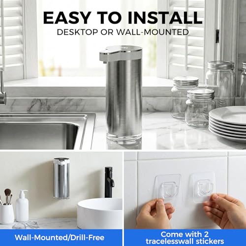 Automatic Foaming Soap Dispenser Touchless, Stainless Steel Hand Soap Dispenser, USB Rechargeable, 4 Adjustable Levels, 11.8oz/350ml for Kitchen and Bathroom (Stainless Steel White, Foam) - color: Stainless Steel White, size: Foam