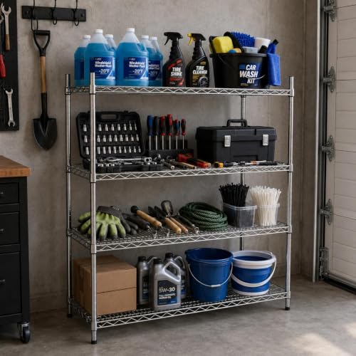 APLSS NSF 4-Tier Chrome Storage Shelves, 18"x36"x63", Dry Environments, Commercial Heavy Duty Steel Wire Shelving Unit, 800lbs Per Shelf, Kitchen Garage - color: Chrome, size: 18"x36"x63"