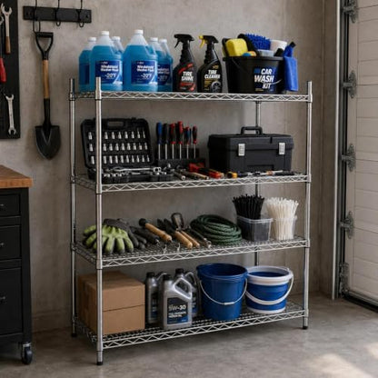 APLSS NSF 4-Tier Chrome Storage Shelves, 24"x36"x63", Dry Environments, Commercial Heavy Duty Steel Wire Shelving Unit, 800lbs Per Shelf, Kitchen Garage - color: Chrome, size: 24"x36"x63"