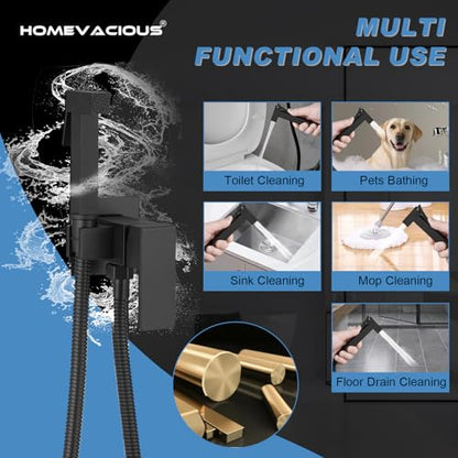 Homevacious Bidet Sprayer for Toilet Adjustable Water Pressure Square Brass | Bidet Attachment Set for Feminine Pets and Baby Diaper Washing Matte Black - color: Matte Black