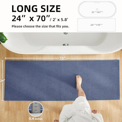 TYUU Bathroom Runner Rugs, Long Bath Mat Runner Washable Thin Quick Dry Low Pile Bathroom Runner Rugs Non Slip, Denim Blue 24"x70" - color: Denim Blue01, size: 2' X 5'10" (Runner)