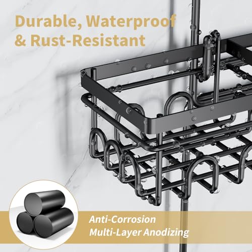 KEGII Shower Caddy Hanging for Handheld Showerheads, Rustproof Hanging Shower Organizer with Soap Dish, Toothbrush Holder and Hooks, Over Showerhead Caddy for Bathroom - style: Black – 2-Tier Hanging Shower Caddy
