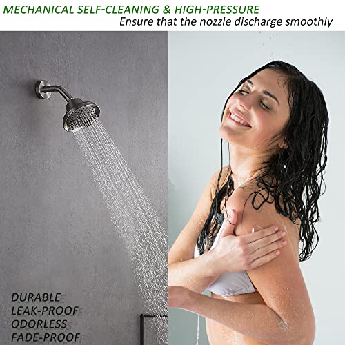 Rainovo 6 Spray Settings High Pressure Shower Head 5" Rain Fixed Showerhead - Brushed Nickel Adjustable Shower Head with Anti-Clogging Nozzles, Low Flow Easily Installation (RN-AU055003BN) - color: Brushed Nickel