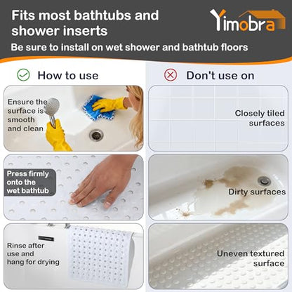 Yimobra Bathtub Mat Non Slip, 27.5"X15.5" Machine Washable Shower Floor Mat, Soft on Feet, Bathmat with Drain Holes and Suction Cups, Bathroom Essentials, White - color: White, size: 27.5 X 15.5 Inch