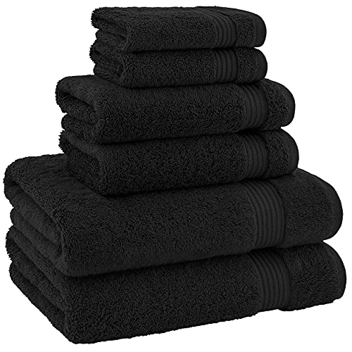 American Veteran Towel, 100% Cotton Turkish 6 Piece Towel Set, Luxury Towels Set of 6 for Bathroom Essentials, 2 Bath Towels 2 Hand Towels 2 Washcloths, Black - color: Black, size: XL 6PC