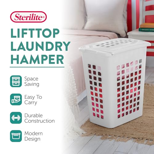 Sterilite Rectangular LiftTop Laundry Hamper with Lid, Handles to Easily Carry Clothes Between the Laundry Room and Bedroom, Plastic, White, 12-Pack - size: 12 Pack