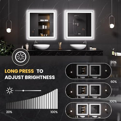 LOAAO 32"X32" LED Bathroom Mirror Black Framed | Anti-Fog, Dimmable, Memory Function, Tempered Glass, Lighted Vanity Mirror for Wall - size: 32"L x 32"W