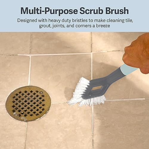 Casabella Smart Scrub Heavy-Duty Tile and Grout Brush for Tile Joints, Grout Cleaner Brush with Nonslip Handle, Gray/Aqua (Pack of 6) - size: Heavy Duty Grout Brush (Pack of 6), style: Heavy Duty Grout