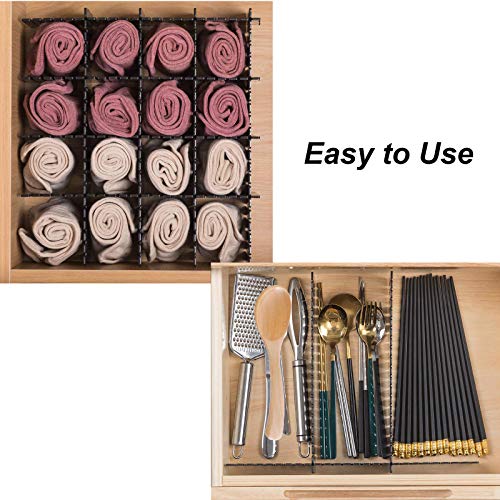 Onerbuy 8pcs Adjustable Grid Drawer Dividers DIY Plastic Closet Separator Tidy Organizer Container for Underwear Socks Belt Office Supplies (Black) - color: Black