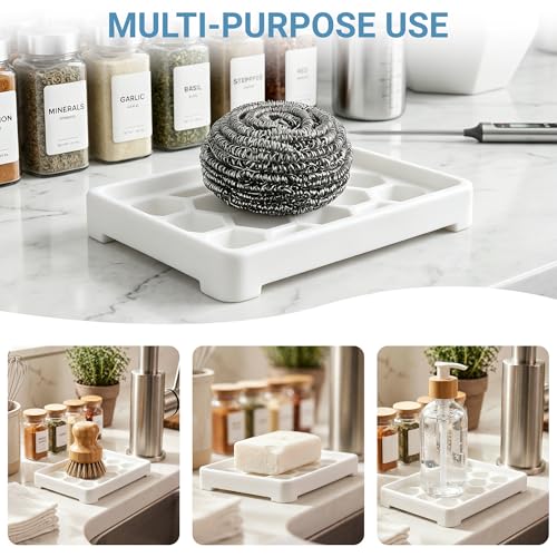Honeycomb Silicone Soap Dish, Self Draining Soap Holder with Raised Grid Design, Non Slip Soap Saver Tray, Quick Dry Soap Dish for Bathroom Kitchen Sink Shower, White & White - color: White