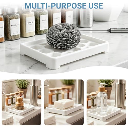 Honeycomb Silicone Soap Dish, Self Draining Soap Holder with Raised Grid Design, Non Slip Soap Saver Tray, Quick Dry Soap Dish for Bathroom Kitchen Sink Shower, White & White - color: White