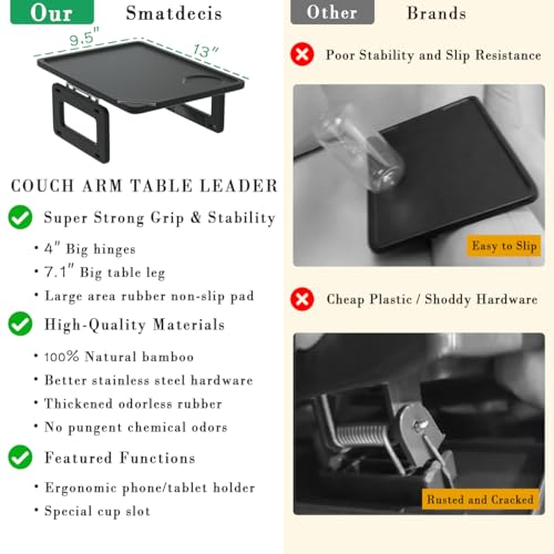 Smatdecis Couch Arm Tray Table Sofa Arm Clip Table, Armrest Tray Table Suitable for Home Drinks/Fast Food/Fruit Etc, Large Size Multi-Function Black - color: Black, size: 13" x 9.4"(Classic)