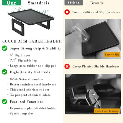 Smatdecis Couch Arm Tray Table Sofa Arm Clip Table, Armrest Tray Table Suitable for Home Drinks/Fast Food/Fruit Etc, Large Size Multi-Function Black - color: Black, size: 13" x 9.4"(Classic)