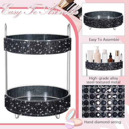 360 Rotating Rhinestone Perfume Organizer,2 Tiers,Resin Diamond,Black - color: Black, size: 2 Tiers, style: Resin Diamond