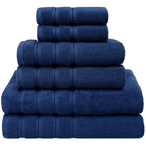 American Soft Linen 100% Carde Cotton 6 Piece Towel Set, 590 GSM Heavy Weight Soft Absorbent Turkish Towels for Bathroom, Royal Blue - color: Royal Blue