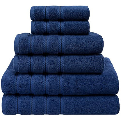 American Soft Linen 100% Carde Cotton 6 Piece Towel Set, 590 GSM Heavy Weight Soft Absorbent Turkish Towels for Bathroom, Royal Blue - color: Royal Blue