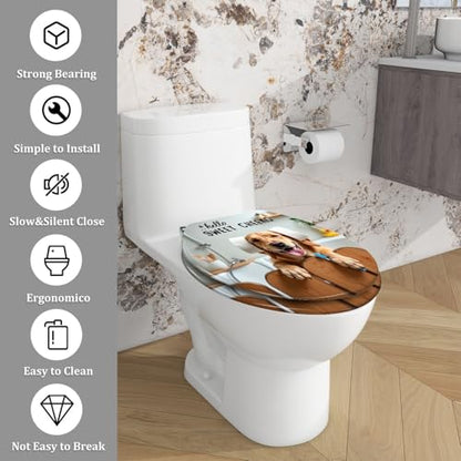 Elongated Resin Toilet Seat, Quietly Close Quick Release Hinges Cover | Toilet Lid Cover Easy to Clean and Install, Funny Dog Animal Hilarious Rustic Farmhouse Country Wooden Heavy Duty Toilet Seat - color: pattern3, size: V-shape