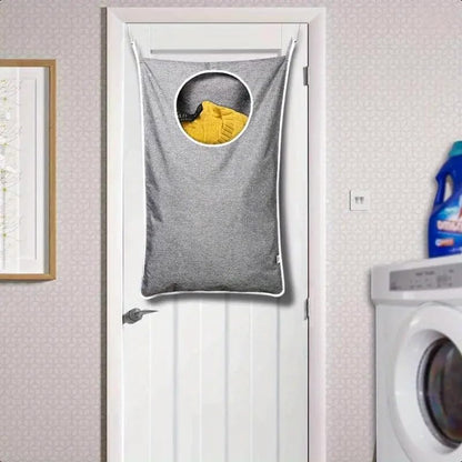 Over Door Laundry Hamper, Large Collapsible Hanging Laundry Hamper, Hanging Laundry Basket Bag for Bathroom Bedroom Dirty Clothes Storage Organizer, Light Gray