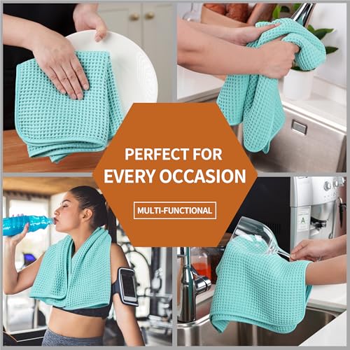 Microfiber Waffle Hand Towels, 2 Pieces, Soft, Absorbent, Fast Drying, Lint Free 430 GSM (Turquoise) - color: Turquoise