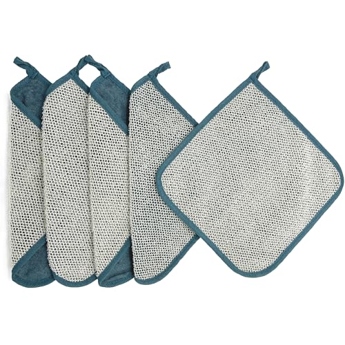 5 Pack Soft Weave Home Spa Bath Shower Exfoliating Massage Face Body Wash Cloths, Dual-Sided with Exfoliating Scrub and Soft Terry Cloth Towel
