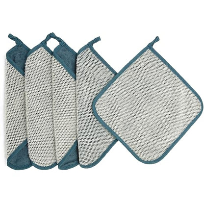 5 Pack Soft Weave Home Spa Bath Shower Exfoliating Massage Face Body Wash Cloths, Dual-Sided with Exfoliating Scrub and Soft Terry Cloth Towel