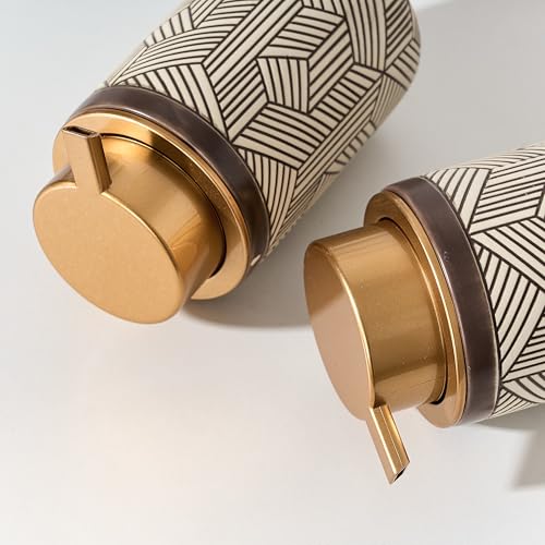 Brown Foaming Soap Dispenser,Ceramic Foam Soap Dispenser for Bathroom&Kitchen,12oz Foam Dispenser with Plastic Gold Pump(Unique&Modern) - color: Chestnut Brown