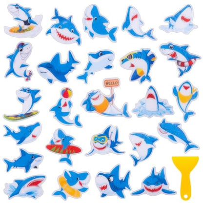 26Pcs Non Slip Bathtub Stickers, Cute Shark Stickers with Scraper | Sea Creature Anti Slip Bath Tub Shower Decal with Adhesive Back for Bathroom, Shower Stairs - color: Shark, size: 26Pcs