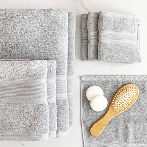 Luzia 8 Piece Bathroom Towel Set - 100% Turkish Cotton, Premium Quality - 2 Bath Towels 2 Hand Towels and 4 Washcloths (Light Grey) - color: Light Grey