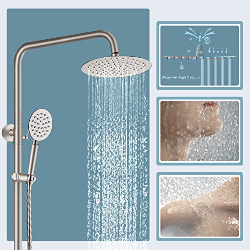 Aolemi Outdoor Shower Kit SUS304 with Round Handheld Brushed Nickel | 2 Function,8 Inch Head,Round Handheld Spray,Adjustable Height,Outside Exposed Shower Fixture,Single Handle,Wall Mount - color: Nickel