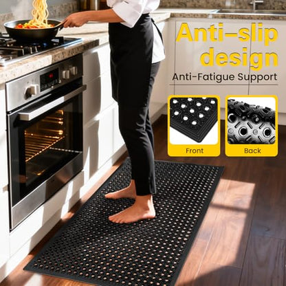 Rubber Door Mat with Holes, 36"x60" Rubber Floor Mat, Heavy Duty Floor Mats for Garage Floor Outdoor Restaurant Kitchen Bar (Black) (36"x60") - size: 60"L x 36"W x 0.4"Th