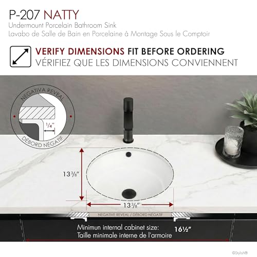 Stylish Round Bathroom Sink 16 x 16 Inch Ceramic Porcelain Undermount Bathroom Sinks Enamel Glaze Finish Smooth and Stain Resistant White Surface with Chrome and Matte Black Overflow, P-207 - style: 16"x16" Chrome & Matte Black Overflows