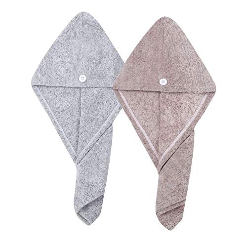 M-bestl 2 Pack Hair Towel Wrap,Rapid Carbon Fiber Hair Drying Towel with Buttons, Microfiber Hair Towel for Drying Curly Hair,Anti-frizz (Star Gray&Star Pink) - color: Star Gray& Star Pink
