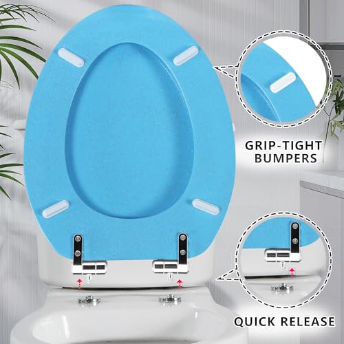 Angol Shiold Glitter Toilet Seat Molded Wood Elongated Toilet Seat with Quietly Close and Quick Release Hinges, Easy to Clean also Easy to Install (Elongated 18.5'', Blue) - color: Blue, size: Elongated 18.5‘’