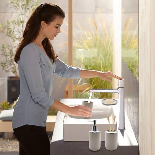 Bathroom Accessory Set, 4 pcs Shatter-Resistant Resin Bathroom Accessories Set Include Lotion Soap Dispenser Toothbrush Holder Soap Dish Modern Bathroom Decor, Gift for Home (Beige 4pcs) - style: Beige 4pcs