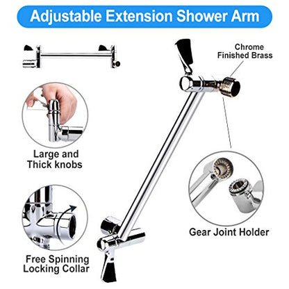 Shower Head , 8 Inch High Pressure Rainfall Shower Head / Handheld Showerhead Combo with 11 Inch Extension Arm, Anti-leak Shower Head with Holder/ Hose, Flow Regulator, Chrome - color: Silver, size: 8 Inch