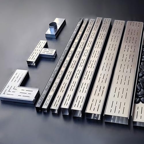 LZMZMQ 2-in Slim Channel Drain and Grate Kit, 1m 1.5m 2m Long Driveway Pool Deck Drainage Guttering Pipe and Sewerage Cover, Stainless Steel Jointable Linear Shower Drain(Silver,Length-1.5m/4.9ft) - color: Silver, size: Length-1.5m/4.9ft