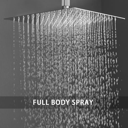 Polished Chrome Shower System Bathroom 16 Inch Rain Shower Head Ceiling Mount with Handheld Luxury High Pressure Shower Combo Set Shower Faucet Rough-in Valve Body and Trim Kit - color: Polished Chrome, size: 16 Inch